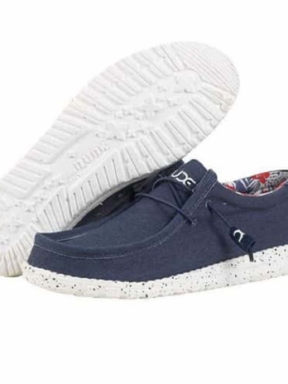 Navy Wally Canvas Slip-On Loafers w/White Speckled Sole & tropical lining